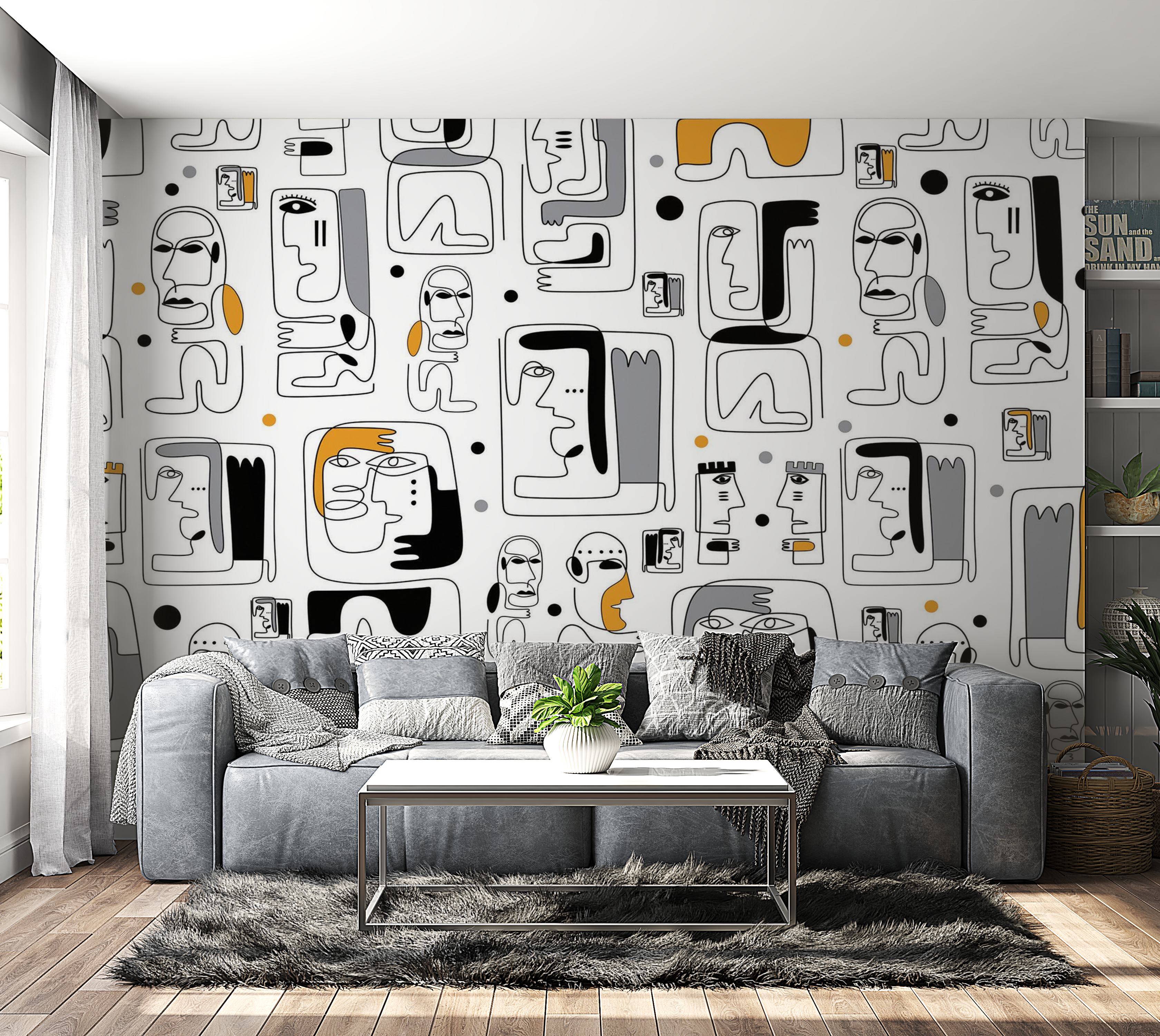 Premium Wallpaper Wall Mural - Abstract Faces 60"Wx40"H / Non-Woven Fleece