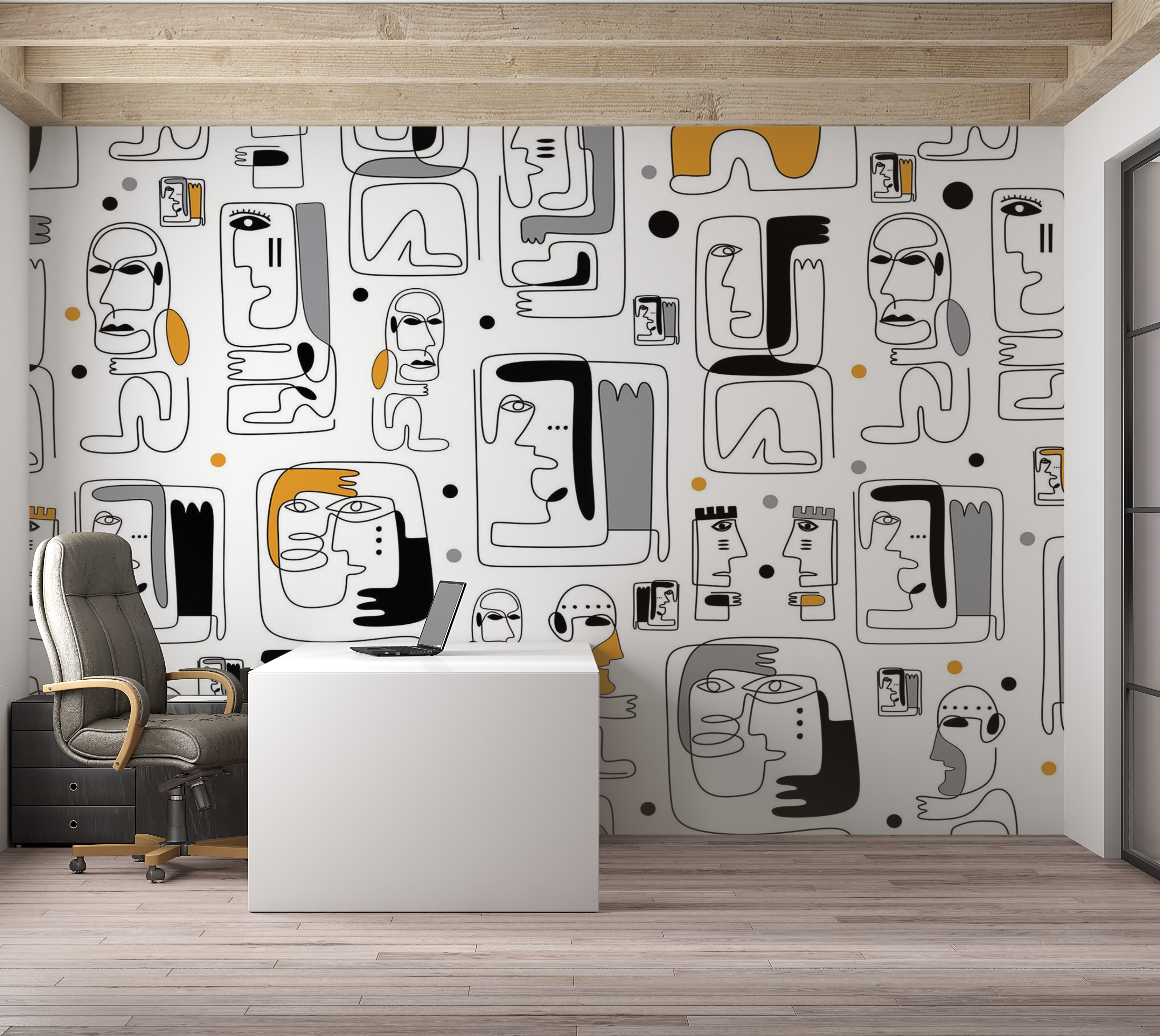 Premium Wallpaper Wall Mural - Abstract Faces 60"Wx40"H / Non-Woven Fleece