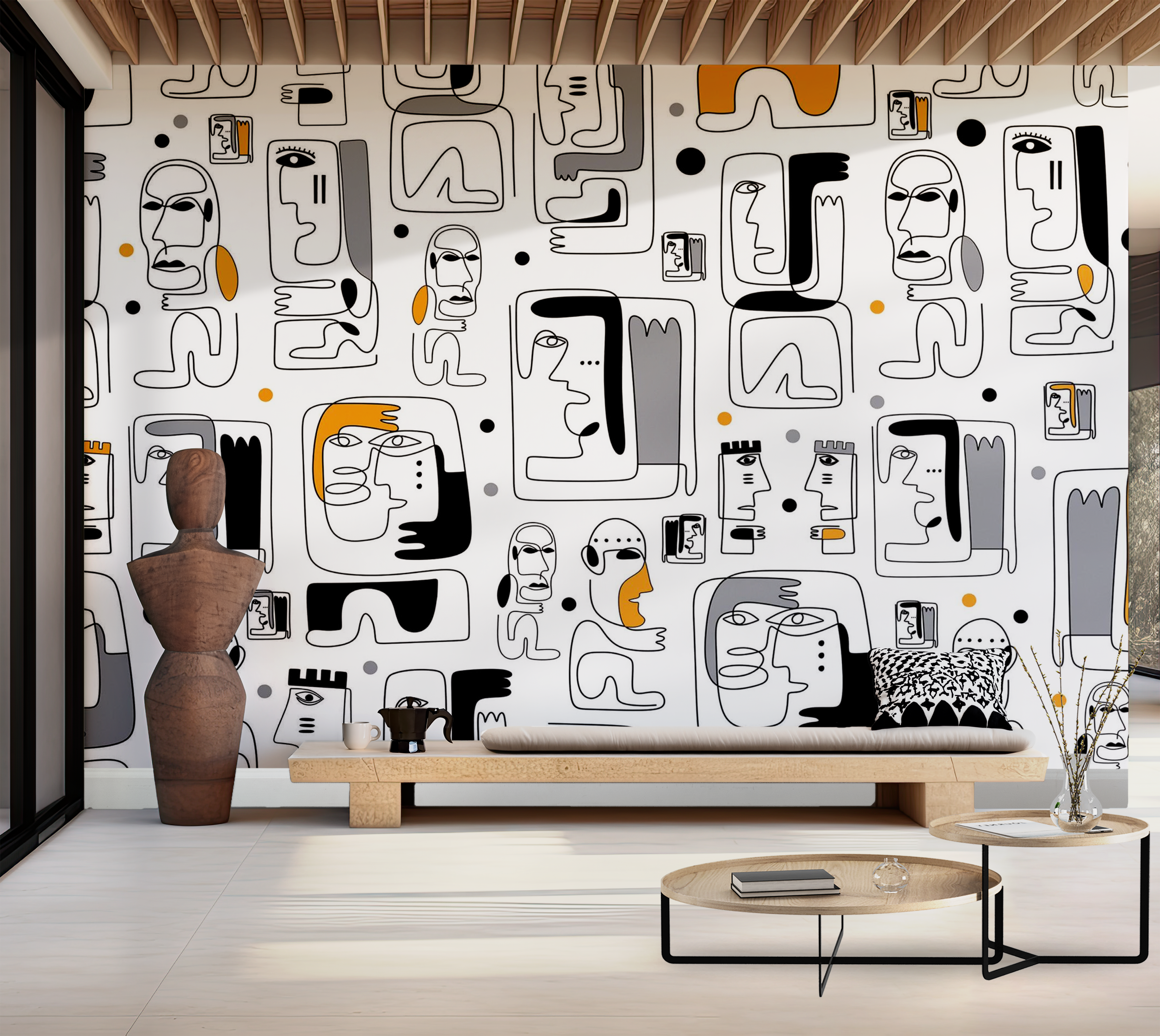 Premium Wallpaper Wall Mural - Abstract Faces 60"Wx40"H / Non-Woven Fleece