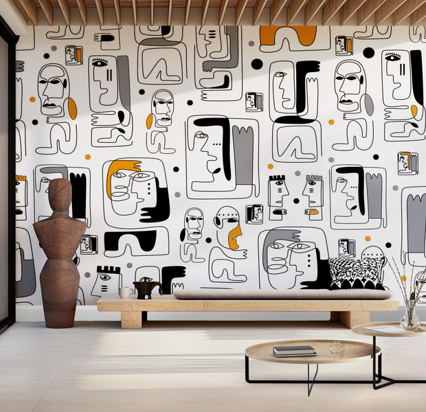Premium Wallpaper Wall Mural - Abstract Faces 60"Wx40"H / Non-Woven Fleece