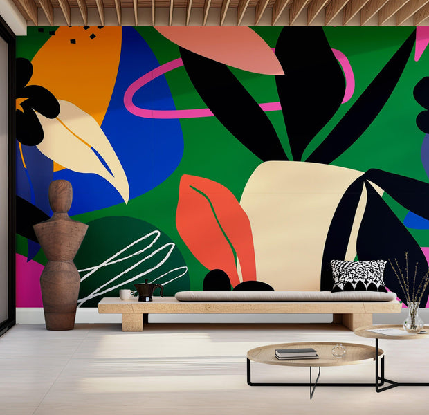 Premium Wallpaper Wall Mural - Abstract Floral Shapes 60"Wx40"H / Non-Woven Fleece