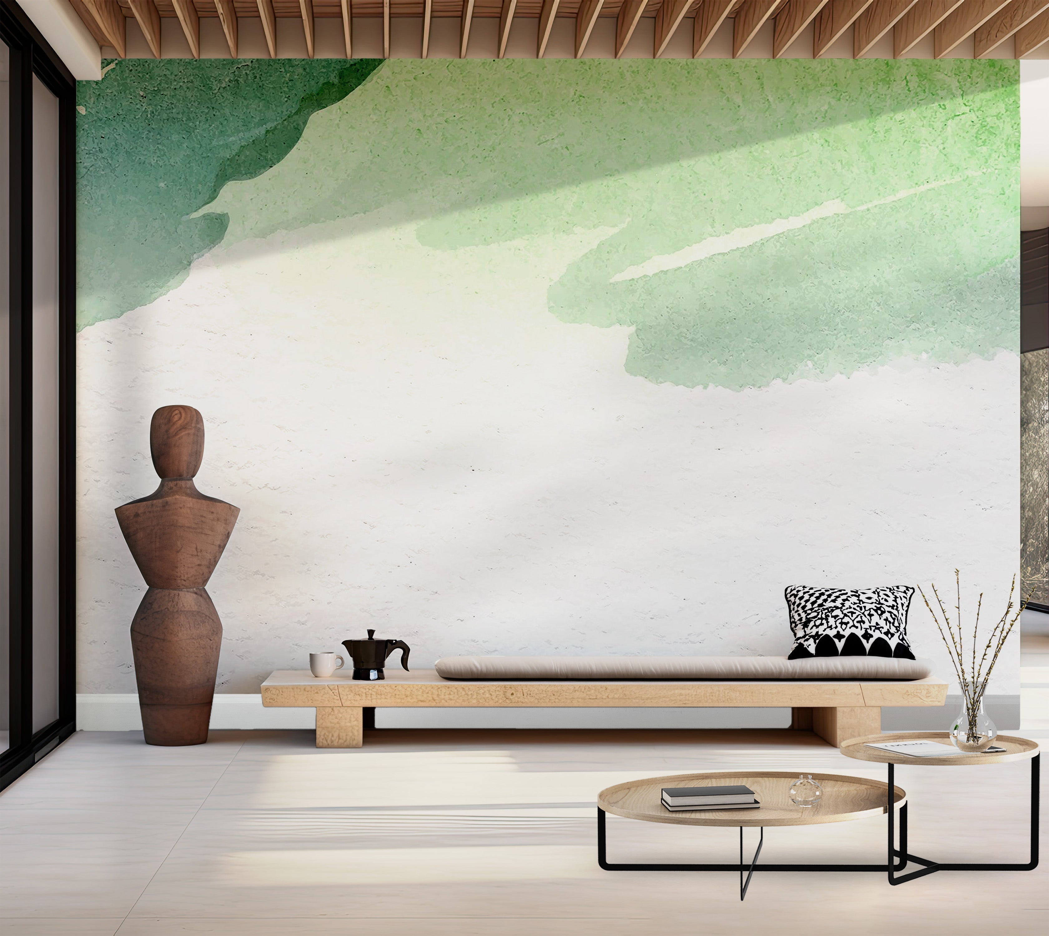 Premium Wallpaper Wall Mural - Abstract Green Watercolor 60"Wx40"H / Non-Woven Fleece