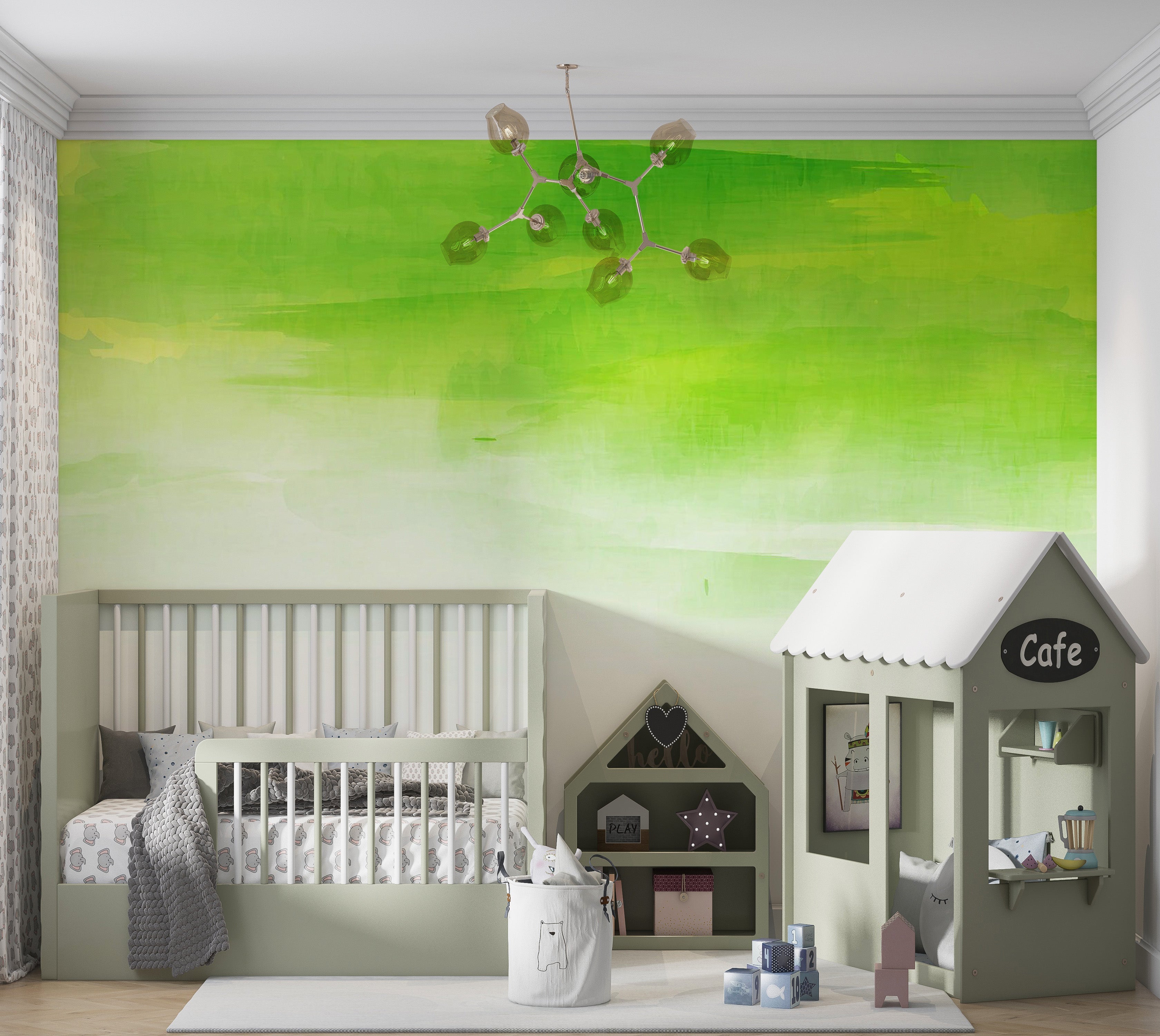 Premium Wallpaper Wall Mural - Abstract Green Watercolor 60"Wx40"H / Non-Woven Fleece