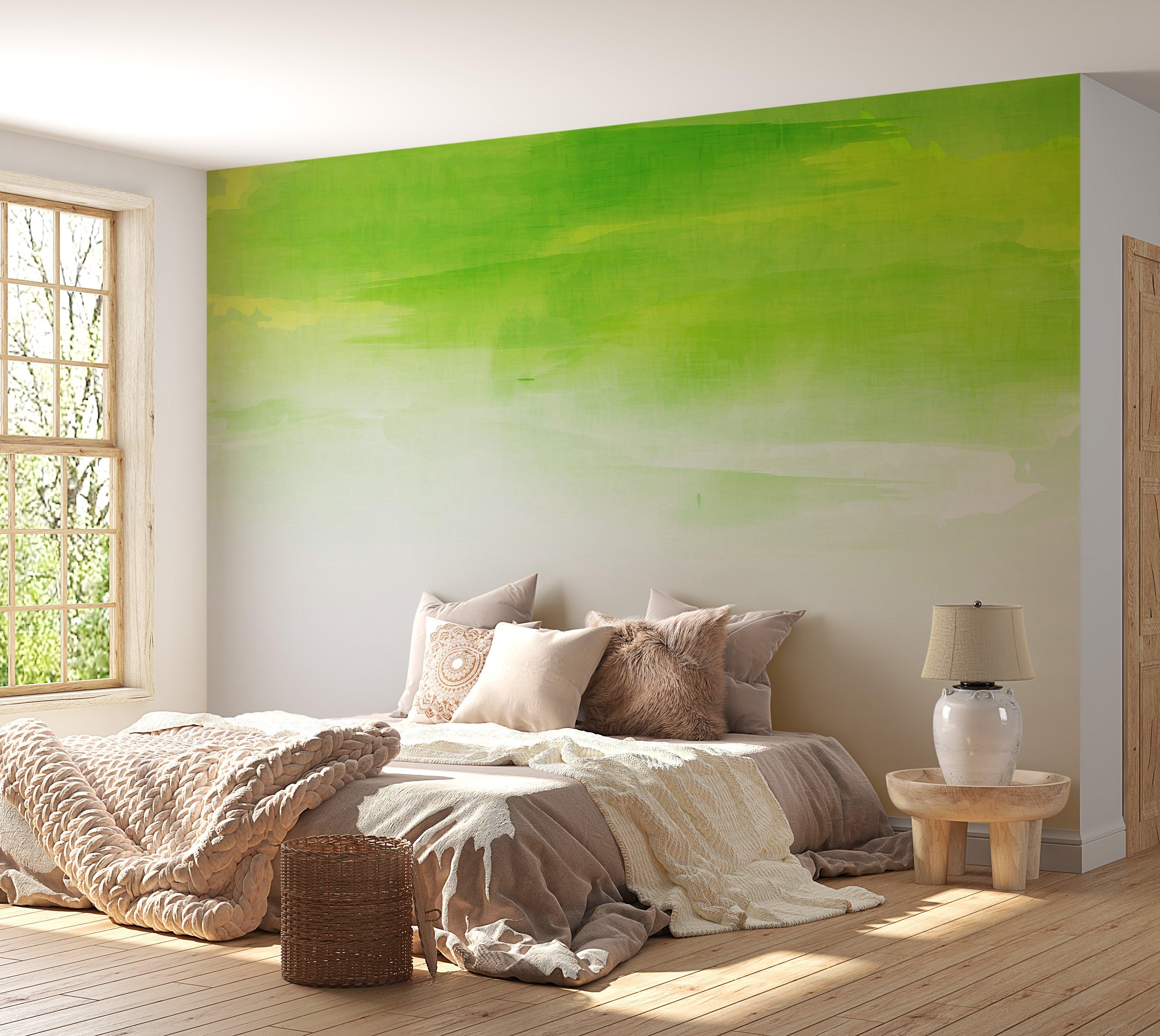 Premium Wallpaper Wall Mural - Abstract Green Watercolor 60"Wx40"H / Non-Woven Fleece
