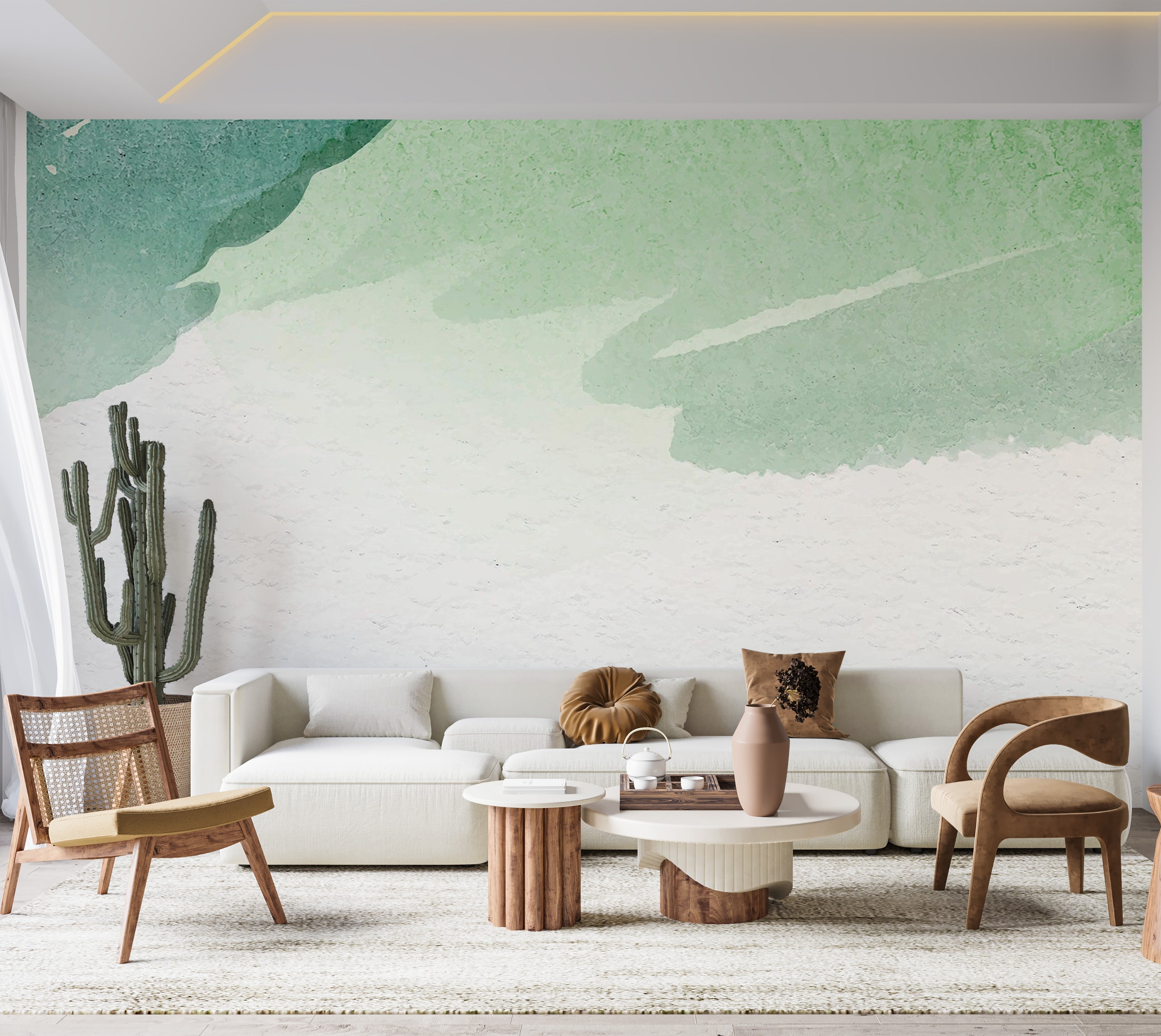 Premium Peel & Stick Wall Mural - Green Watercolor Strokes