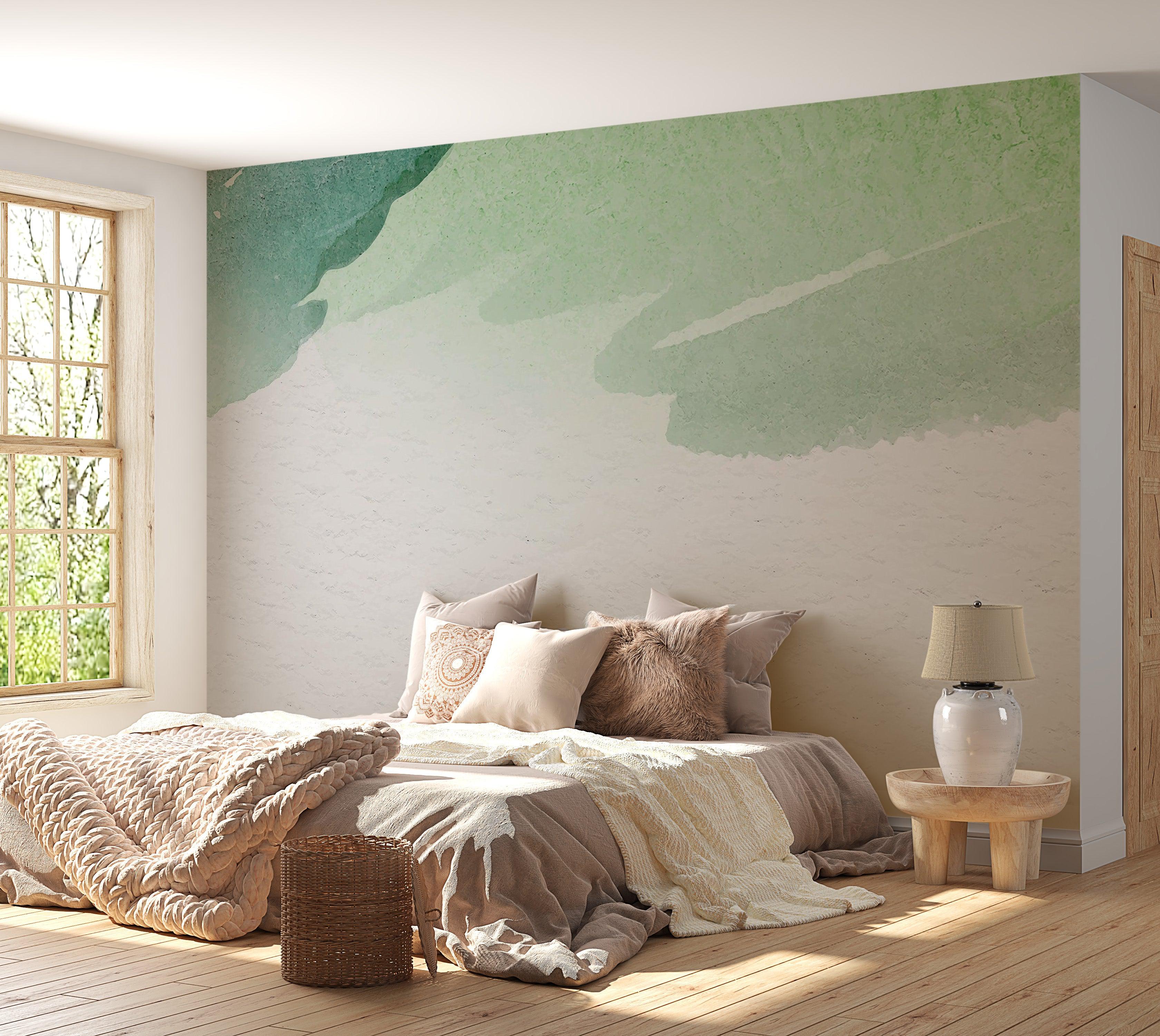 Premium Wallpaper Wall Mural - Abstract Green Watercolor 60"Wx40"H / Non-Woven Fleece