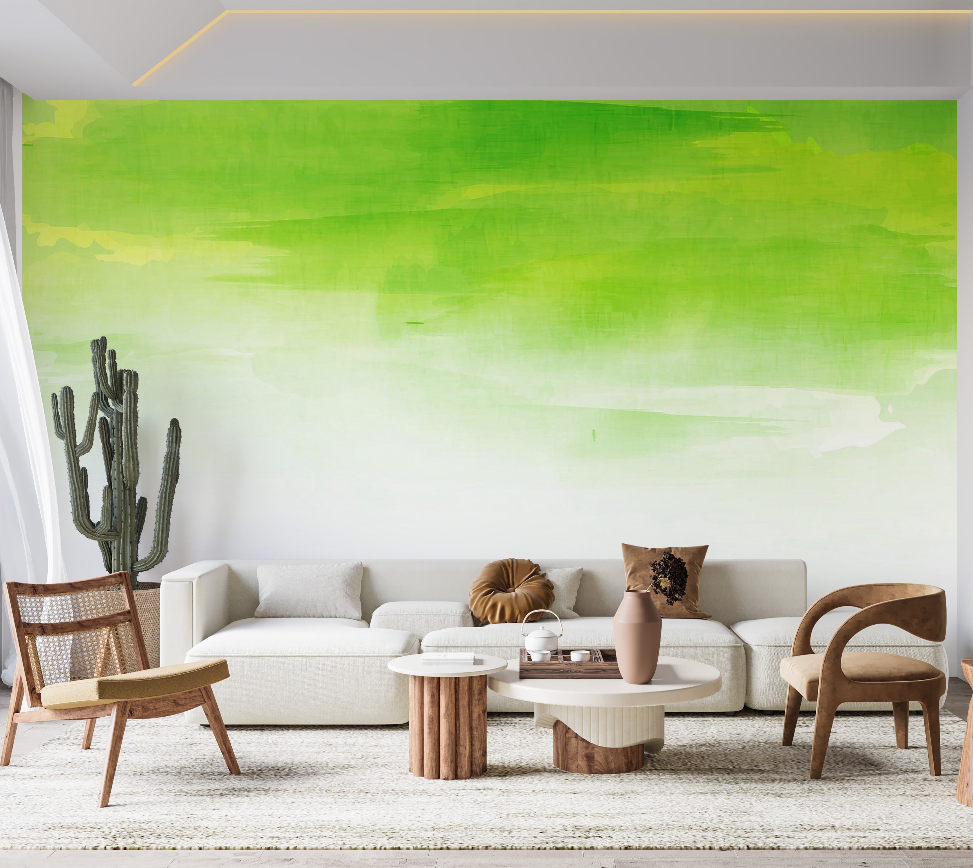 Premium Wallpaper Wall Mural - Abstract Green Watercolor 60"Wx40"H / Non-Woven Fleece