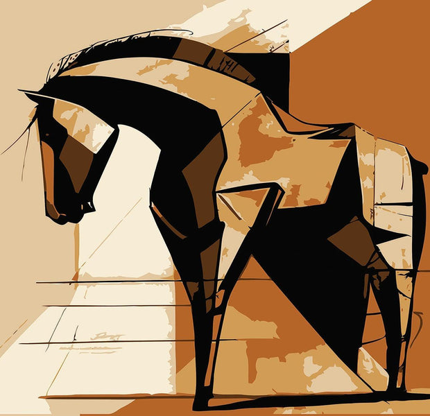 Abstract style mural of a horse on an interior wall