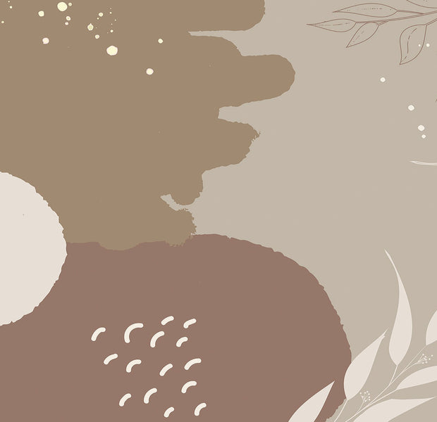 Abstract wall mural with earthy tones and botanical elements