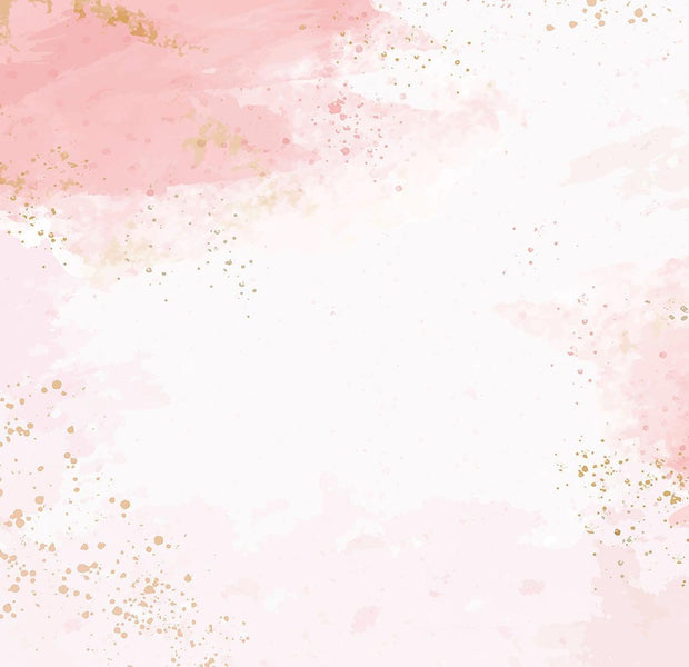 Elegant abstract wall mural with a blend of pink hues and gold speckles on an interior wall