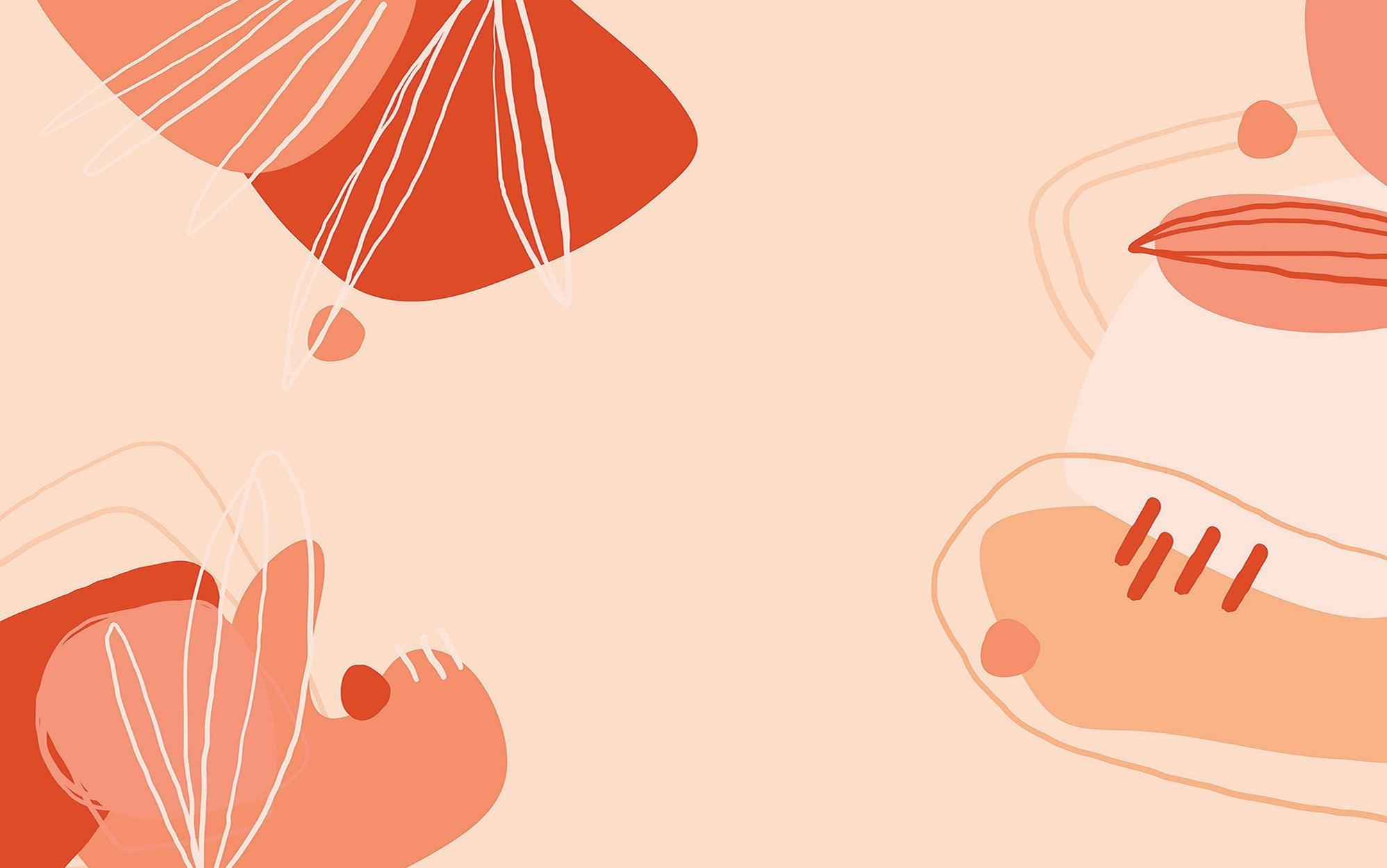 Abstract mural in peach and cream tones with organic shapes and lines on a wall