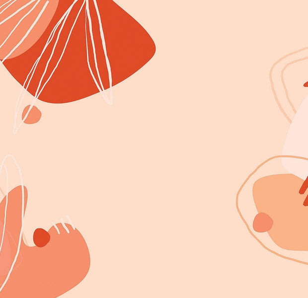 Abstract mural in peach and cream tones with organic shapes and lines on a wall