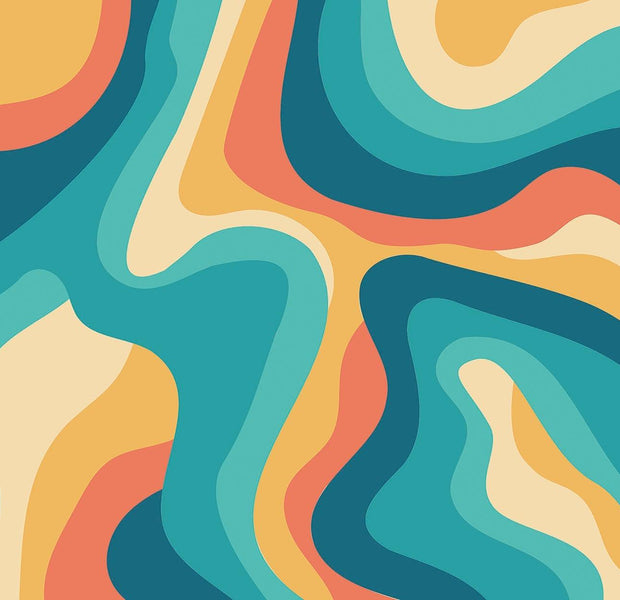 Colorful abstract wavy pattern wall mural in an interior setting