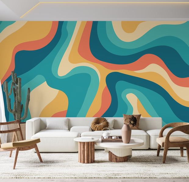 Premium Wallpaper Wall Mural - Abstract Wavy Lines 60"Wx40"H / Non-Woven Fleece