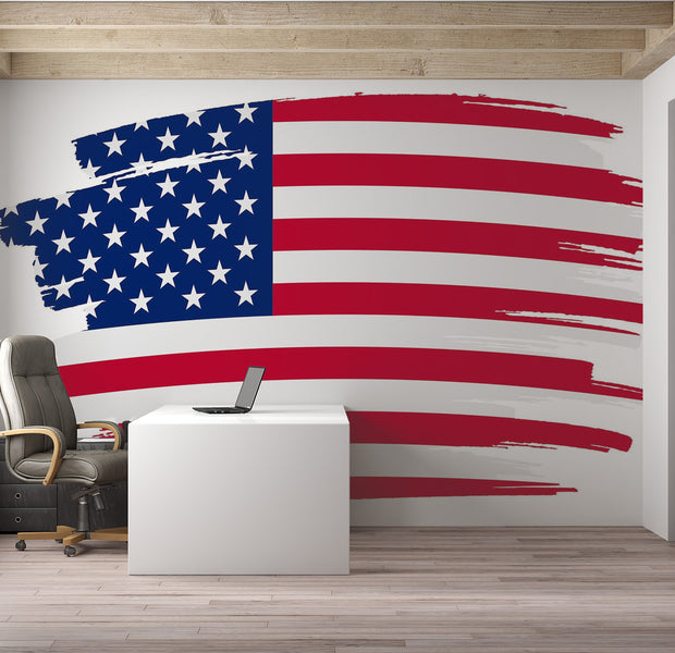 Premium Wallpaper Wall Mural - American Flag Brush Strokes 60"Wx40"H / Non-Woven Fleece