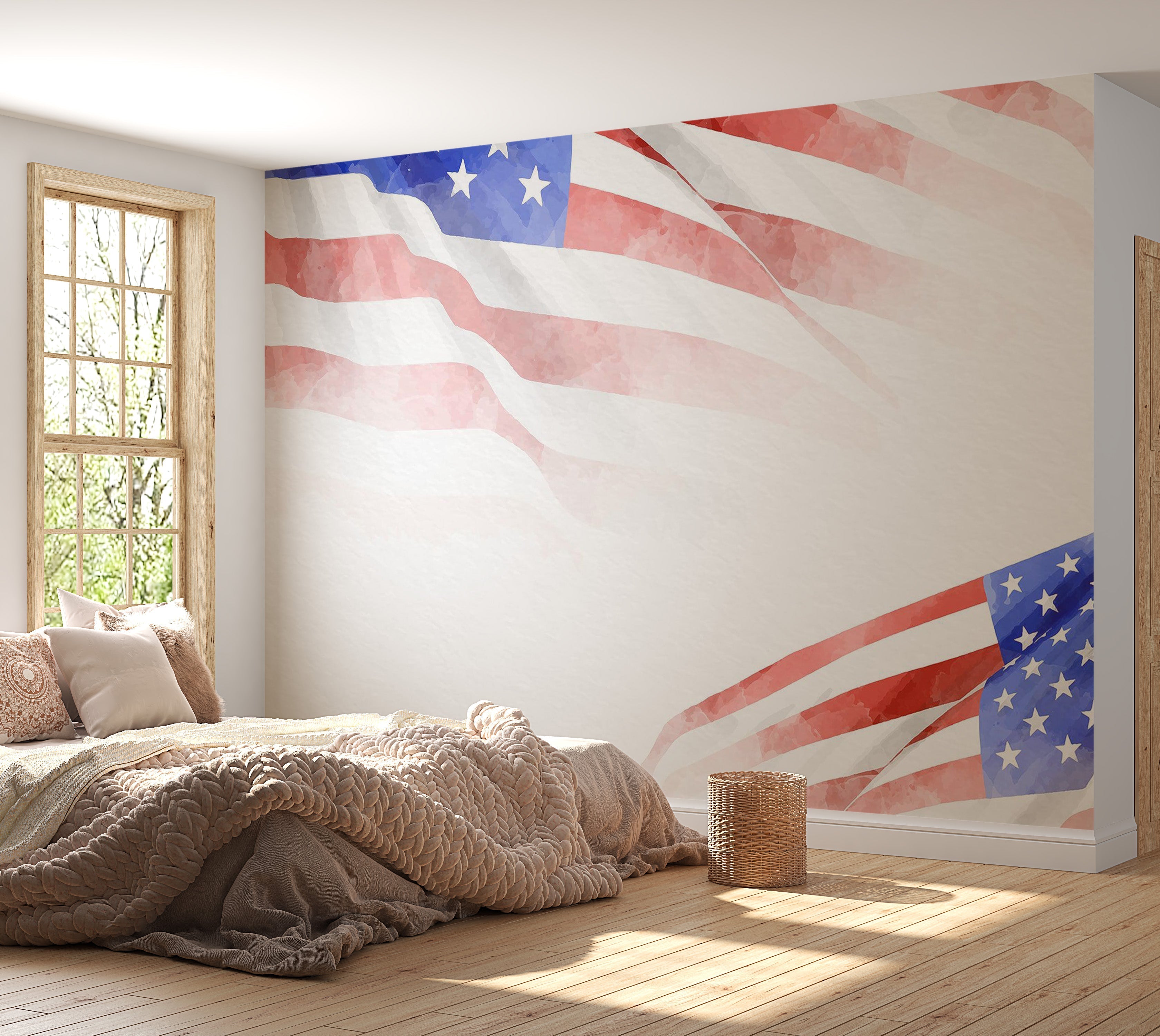 Premium Peel & Stick Wall Mural - American Flag Watercolor