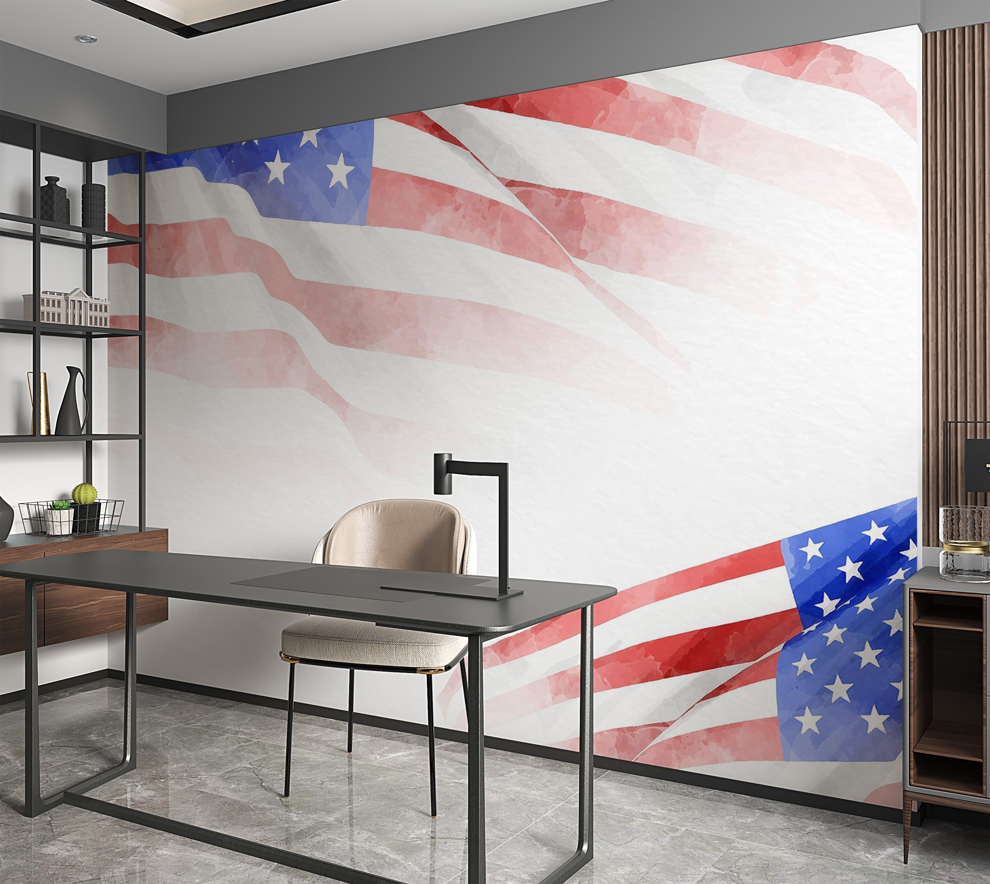 Premium Peel & Stick Wall Mural - American Flag Watercolor