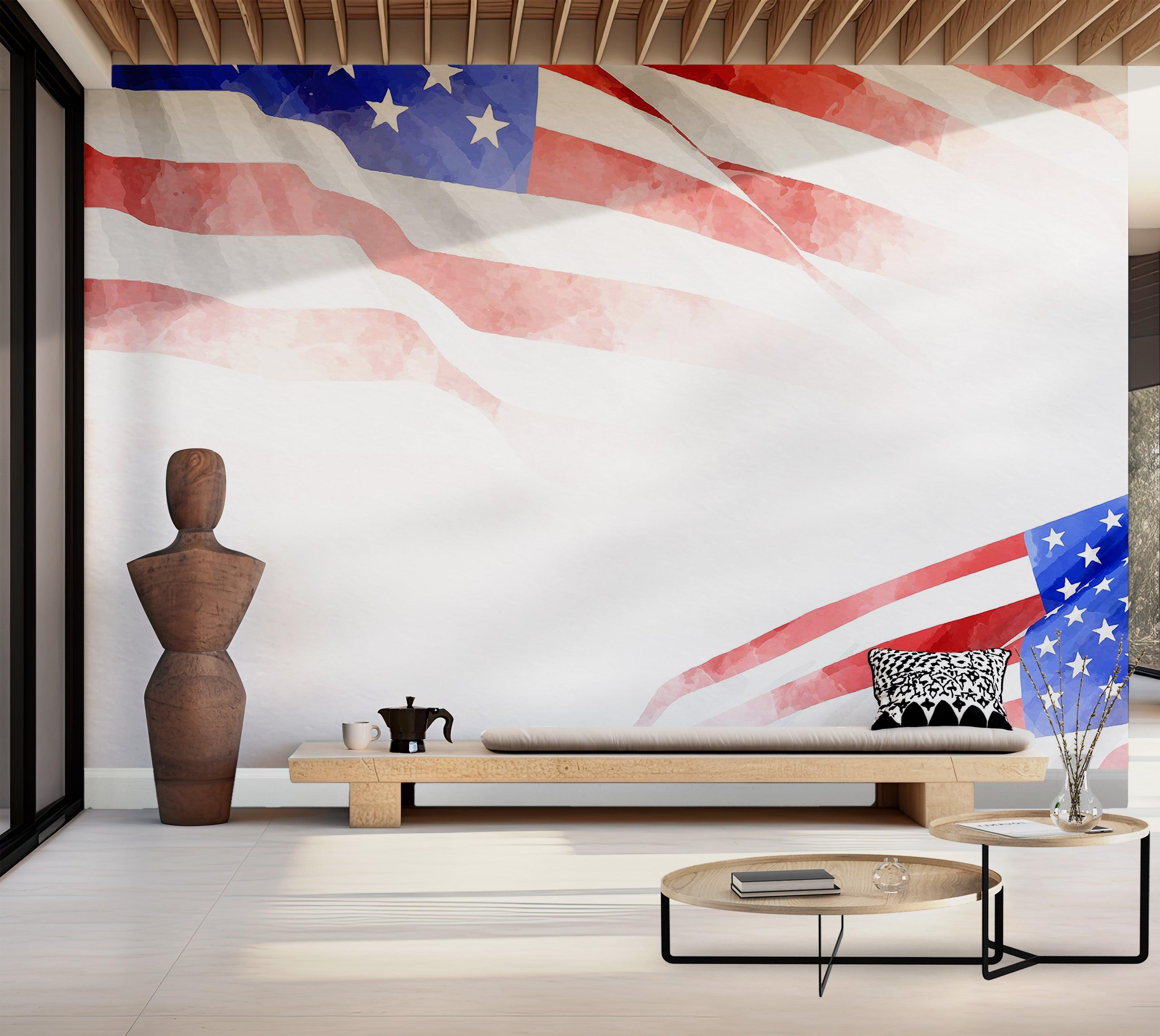 Premium Wallpaper Wall Mural - American Flag Watercolor 60"Wx40"H / Non-Woven Fleece