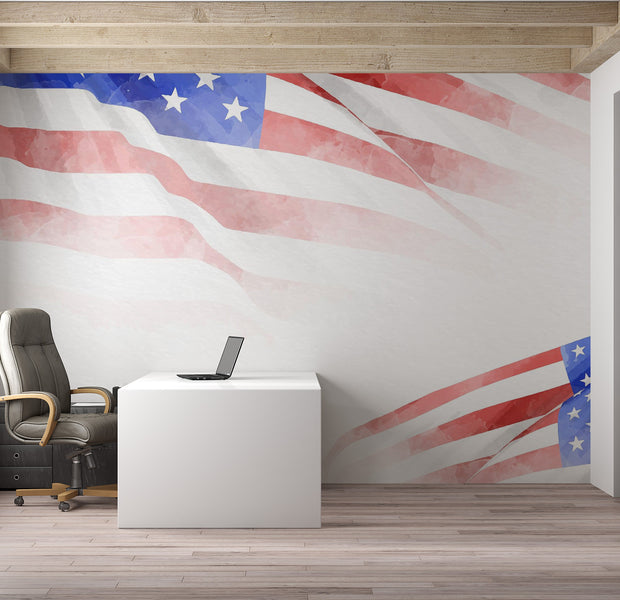 Premium Wallpaper Wall Mural - American Flag Watercolor 60"Wx40"H / Non-Woven Fleece