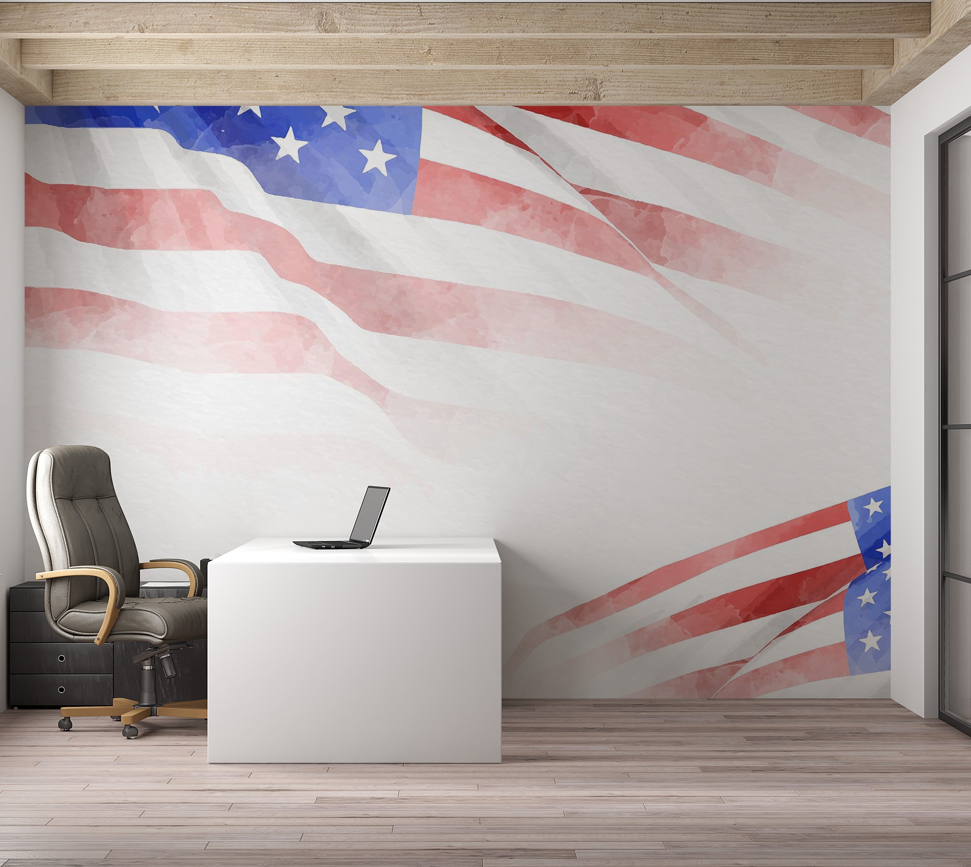 Premium Peel & Stick Wall Mural - American Flag Watercolor