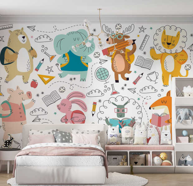 Premium Wallpaper Wall Mural - Animal Friends Study 60"Wx40"H / Non-Woven Fleece