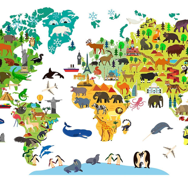 Premium Peel & Stick Wall Mural - Animal World Map