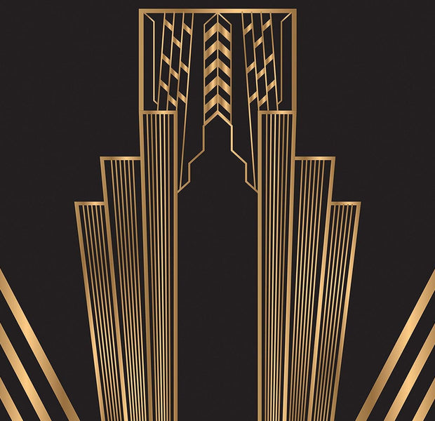 An art deco style gold and black geometric wall mural
