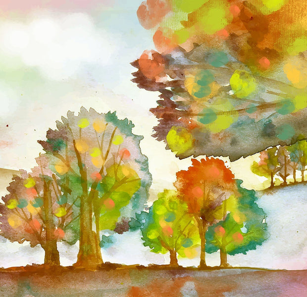 Premium Peel & Stick Wall Mural - Autumn Watercolor Landscape