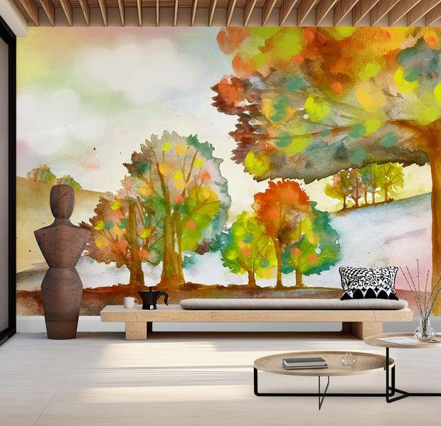 Premium Wallpaper Wall Mural - Autumn Watercolor Landscape
