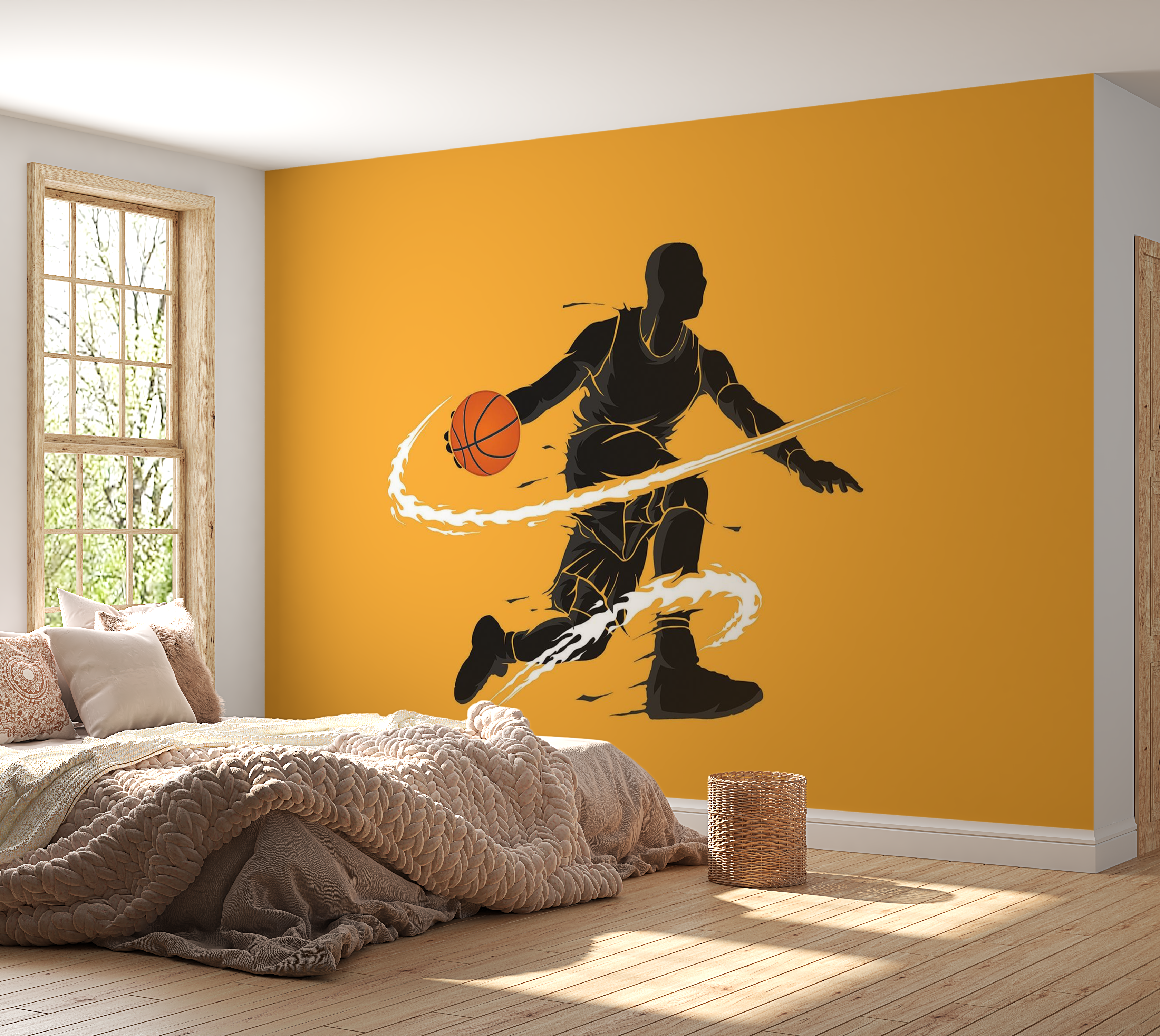 Premium Wallpaper Wall Mural - Basketball Player Silhouette 60"Wx40"H / Non-Woven Fleece