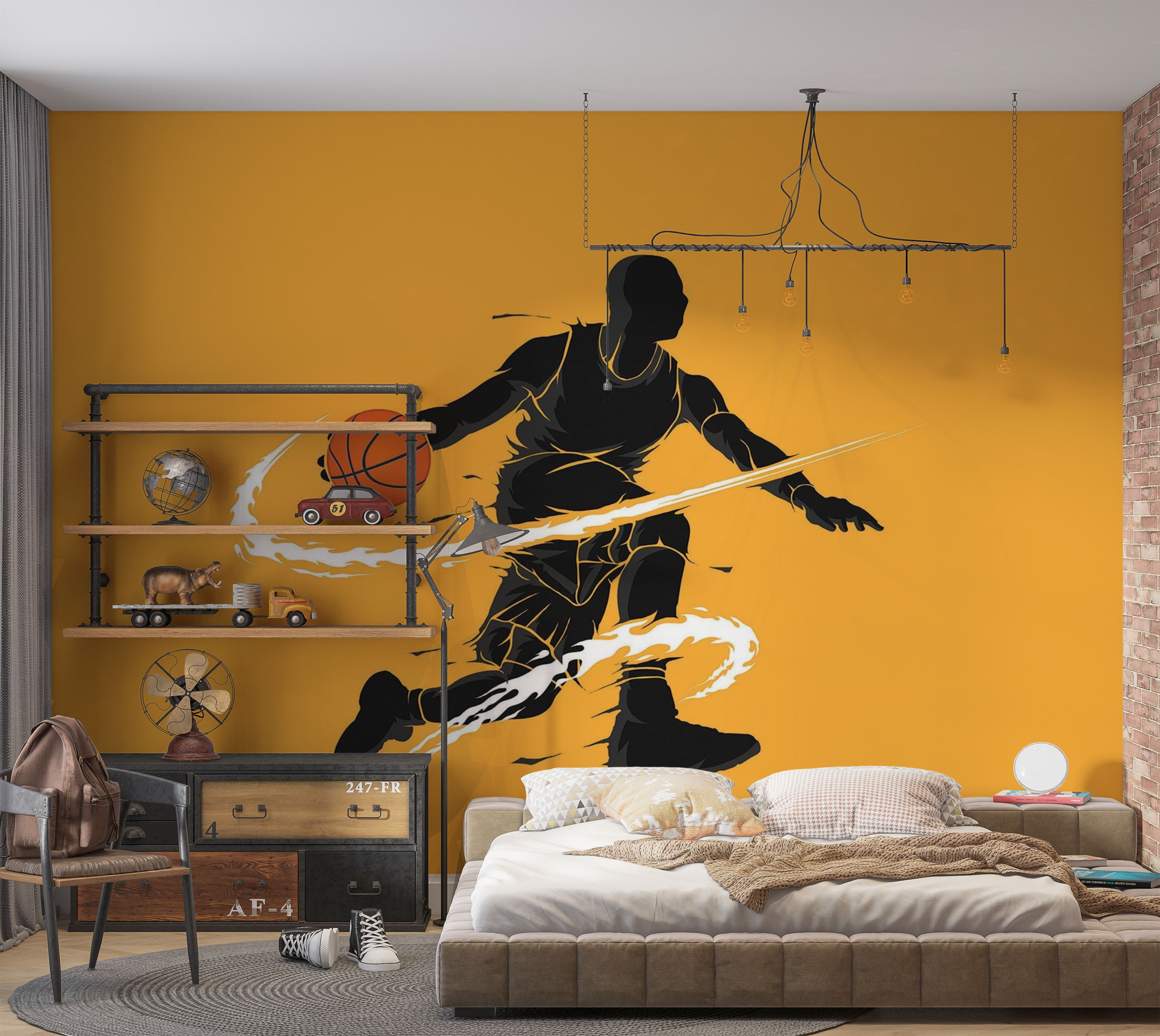 Premium Wallpaper Wall Mural - Basketball Player Silhouette 60"Wx40"H / Non-Woven Fleece