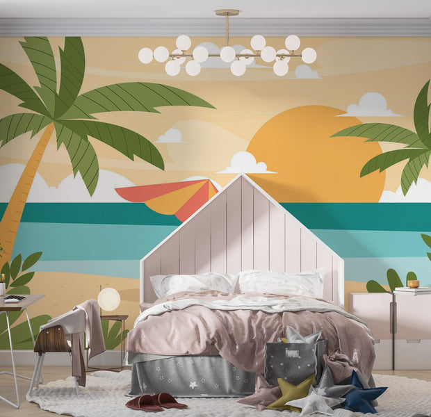 Premium Wallpaper Wall Mural - Beach Sunset Scene 60"Wx40"H / Non-Woven Fleece