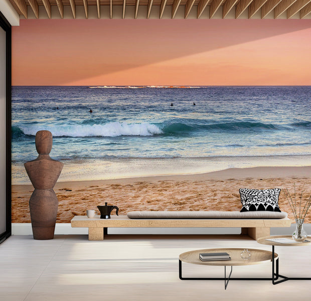 Premium Wallpaper Wall Mural - Beach Sunset Surfers 60"Wx40"H / Non-Woven Fleece