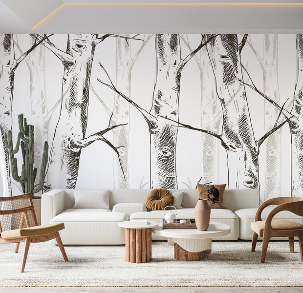 Premium Peel & Stick Wall Mural - Birch Tree Forest