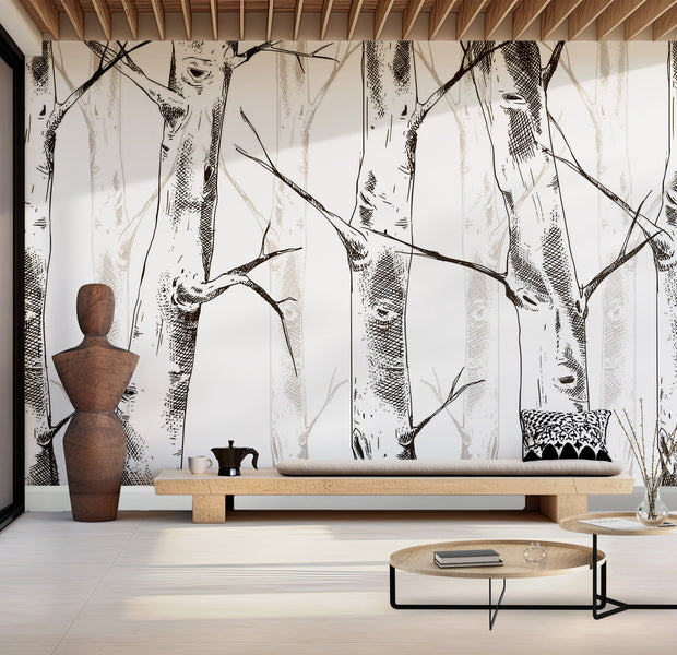 Premium Wallpaper Wall Mural - Birch Tree Forest 60"Wx40"H / Non-Woven Fleece