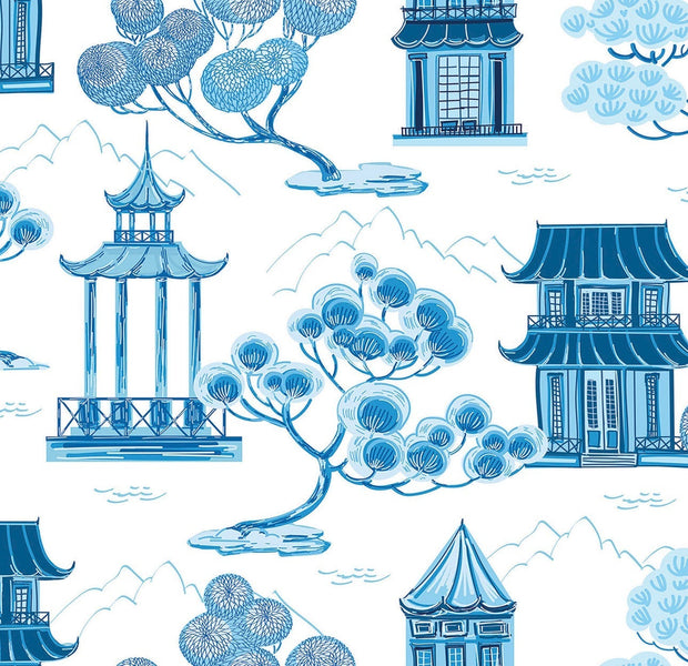 Premium Peel & Stick Wall Mural - Blue Asian Landscape