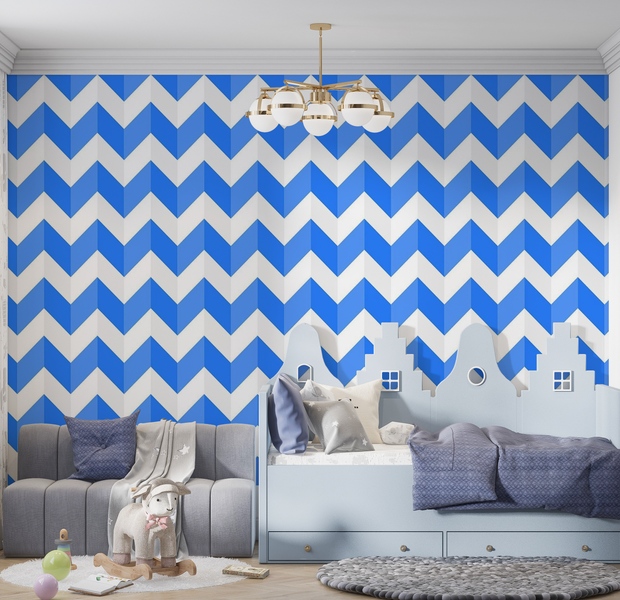 Premium Peel & Stick Wall Mural - Blue Chevron Pattern