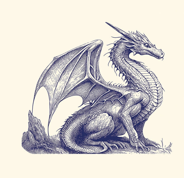 Premium Peel & Stick Wall Mural - Blue Dragon Illustration