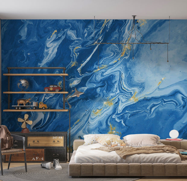 Premium Wallpaper Wall Mural - Blue Marble Texture 60"Wx40"H / Non-Woven Fleece