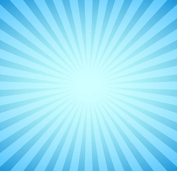 A blue sunburst pattern wall mural in an interior setting