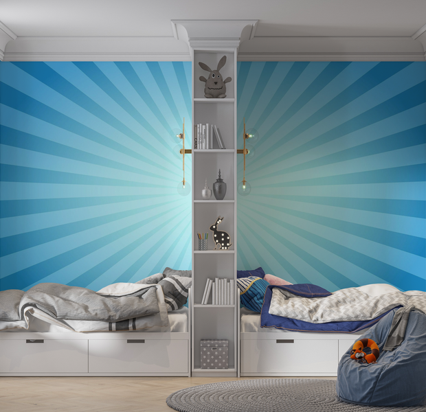 Premium Peel & Stick Wall Mural - Blue Sunburst