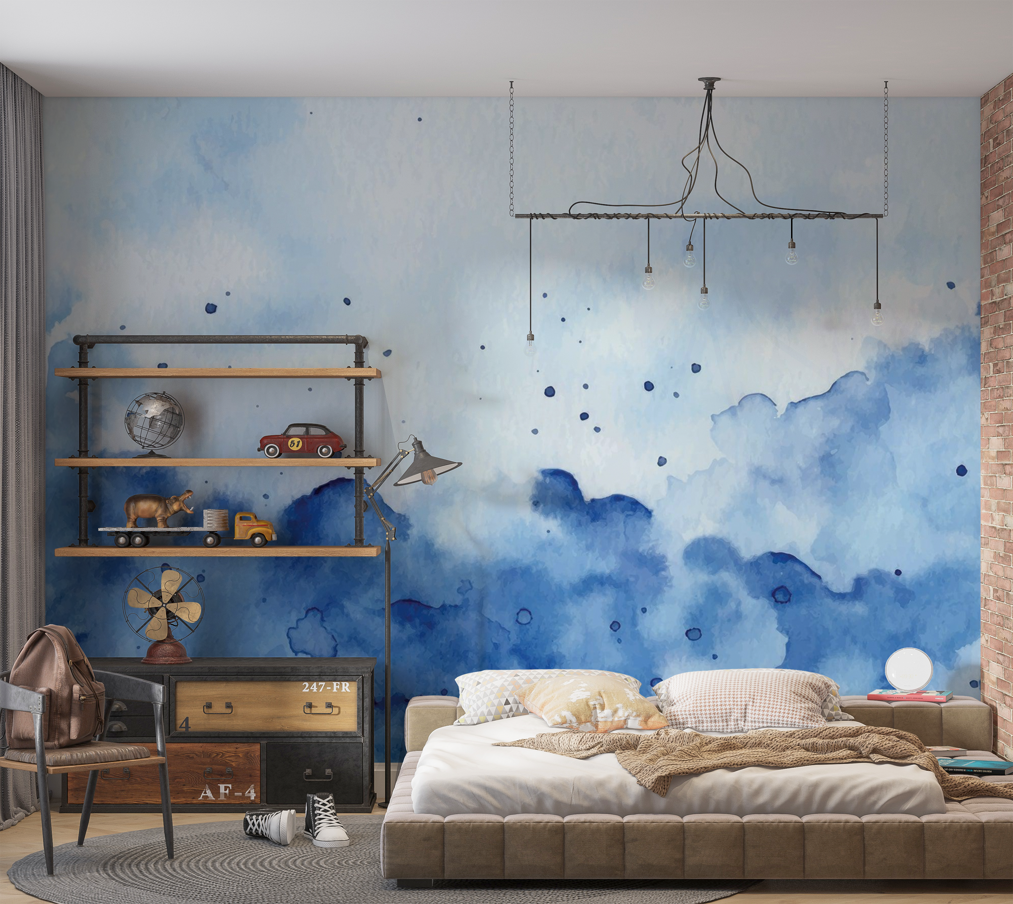 Premium Wallpaper Wall Mural - Blue Watercolor Splash 60"Wx40"H / Non-Woven Fleece