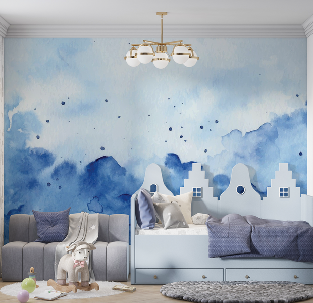 Premium Wallpaper Wall Mural - Blue Watercolor Splash 60"Wx40"H / Non-Woven Fleece