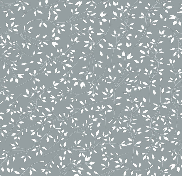 Elegant gray floral wallpaper with a pattern of vines and leaves for interior design
