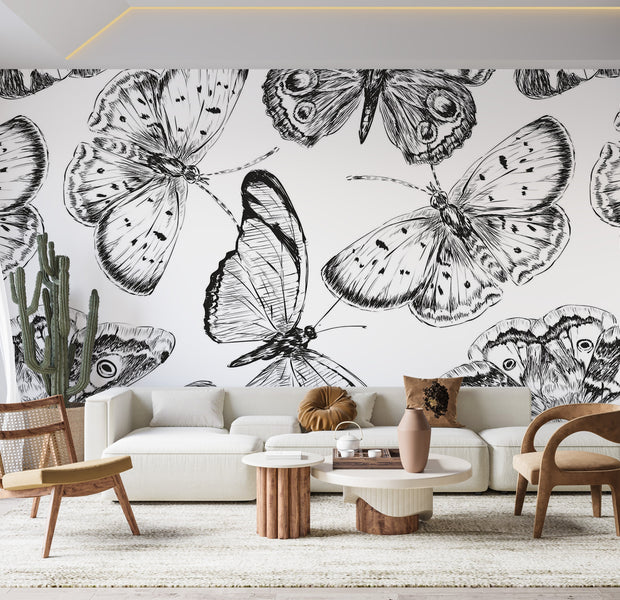 Premium Peel & Stick Wall Mural - Butterfly Sketch Art