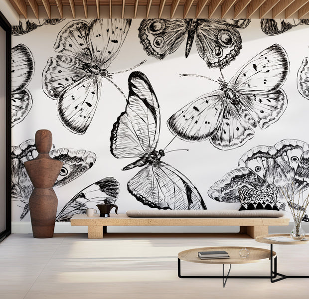 Premium Wallpaper Wall Mural - Butterfly Sketch Art 60"Wx40"H / Non-Woven Fleece