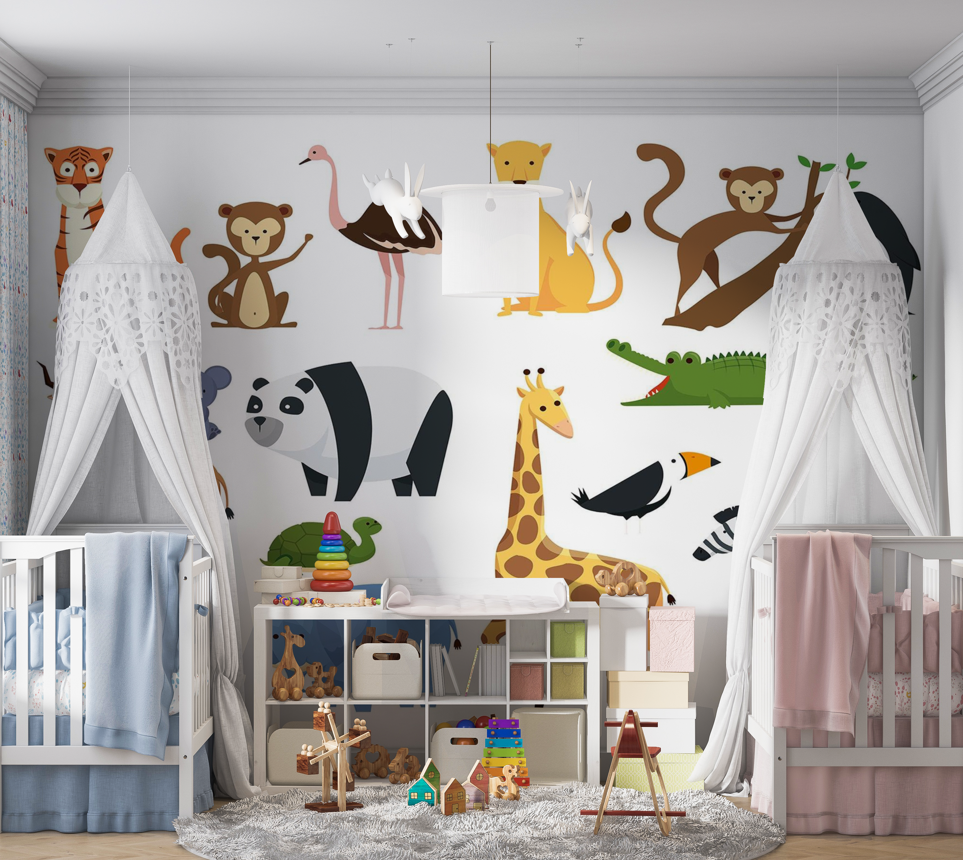 Premium Wallpaper Wall Mural - Cartoon Animals 60"Wx40"H / Non-Woven Fleece