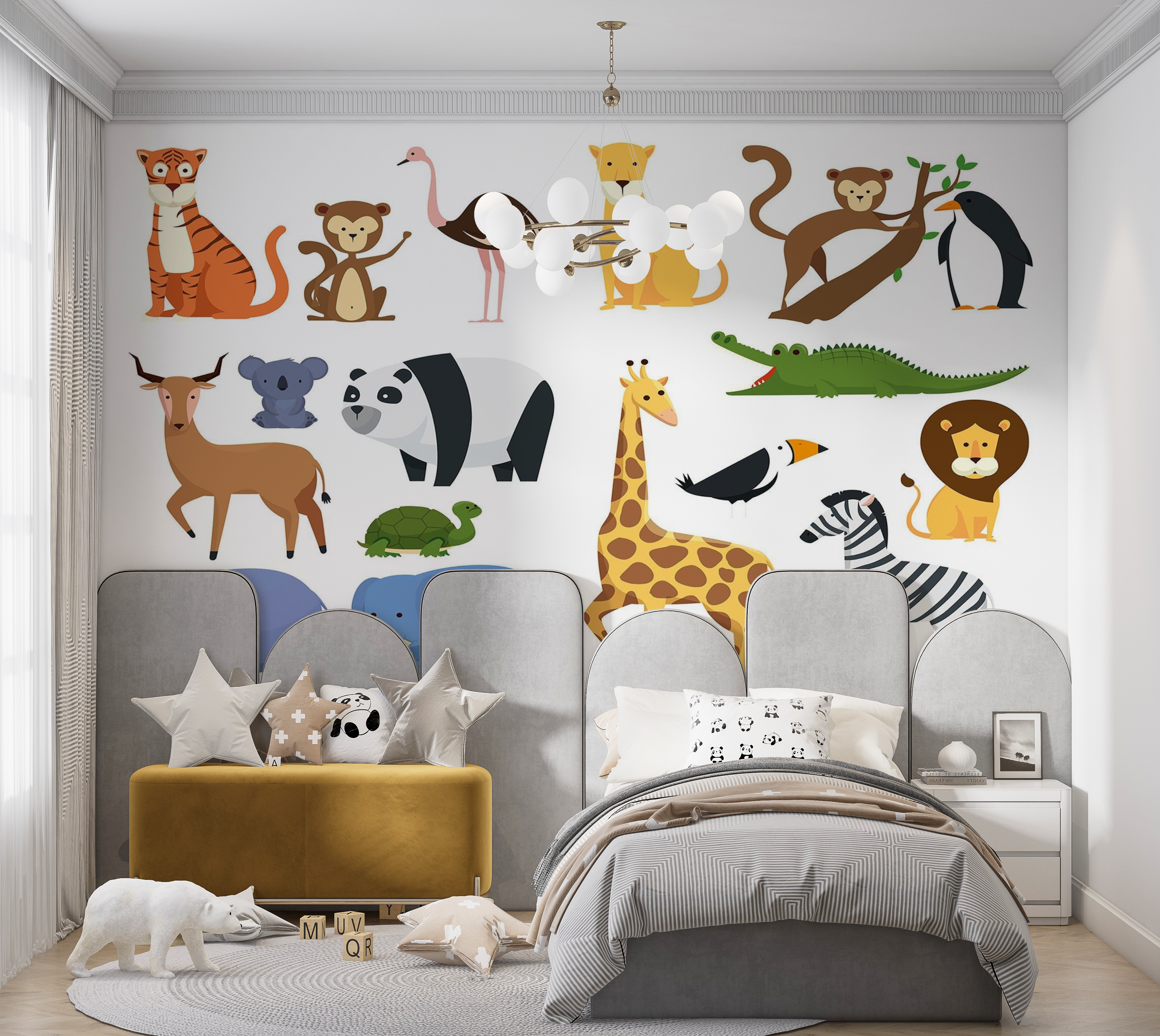 Premium Wallpaper Wall Mural - Cartoon Animals 60"Wx40"H / Non-Woven Fleece