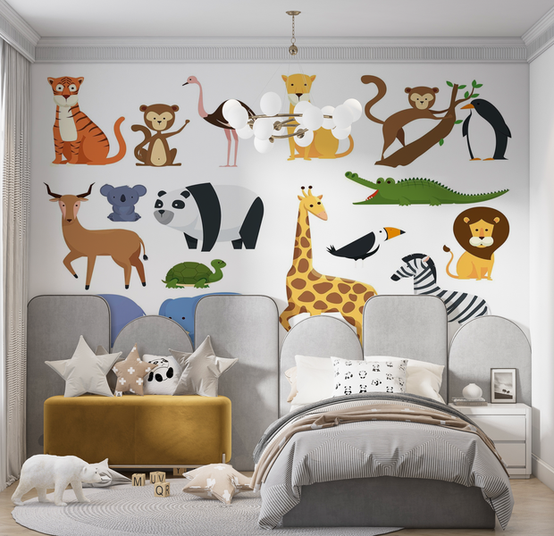 Premium Wallpaper Wall Mural - Cartoon Animals 60"Wx40"H / Non-Woven Fleece
