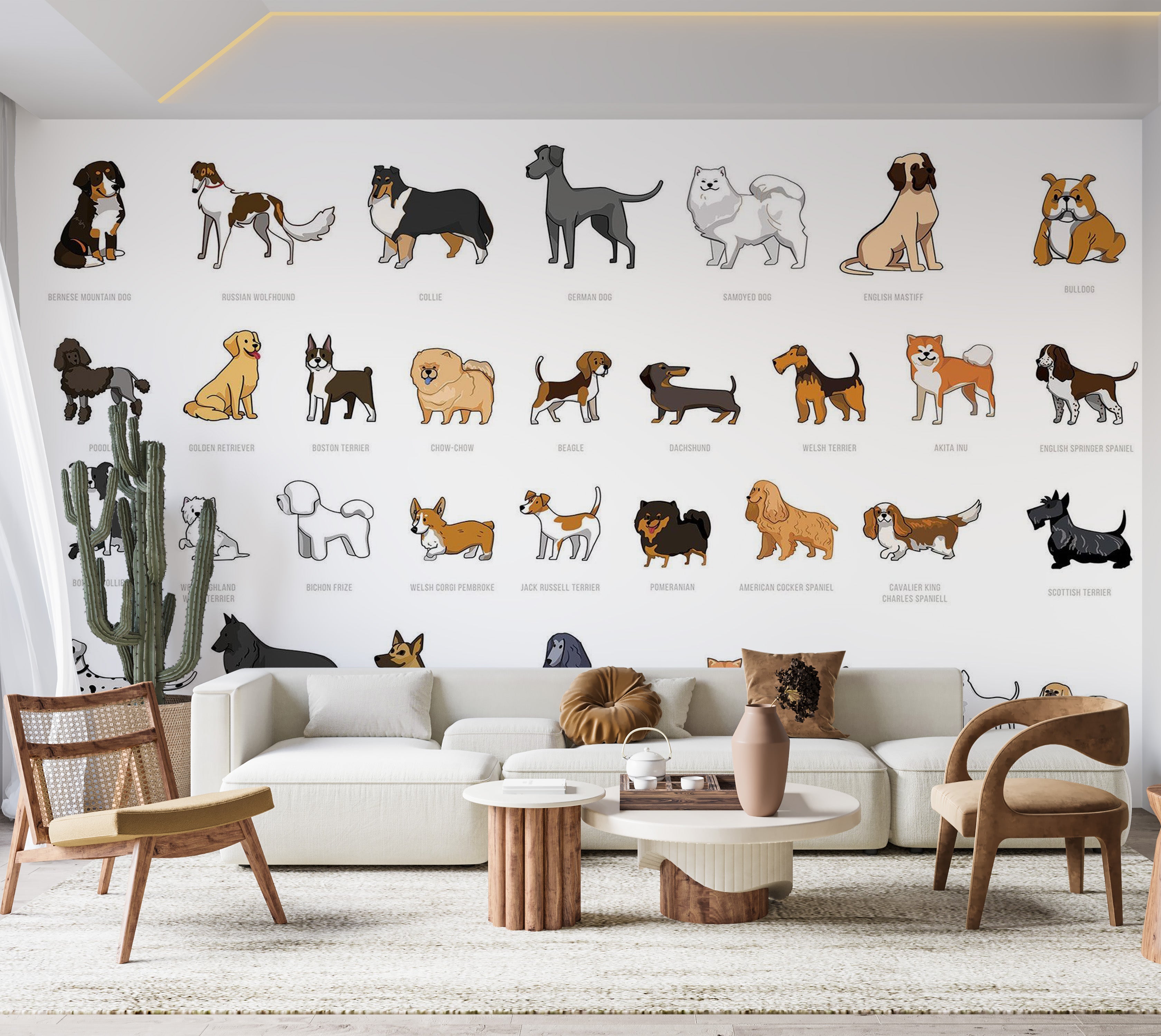 Premium Wallpaper Wall Mural - Cartoon Dog Breeds 60"Wx40"H / Non-Woven Fleece